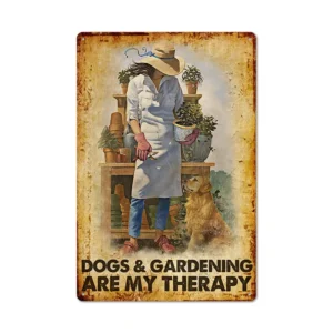 Vintage Retro Iron Picture Dogs and gardening