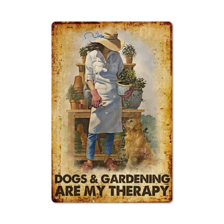 Vintage Retro Iron Picture Dogs and gardening