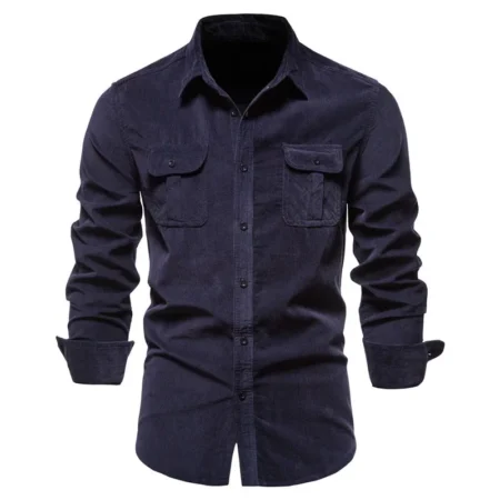 Mens long sleeve shirt with pockets dark blue