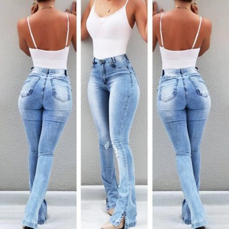 High waist flared blue jeans 