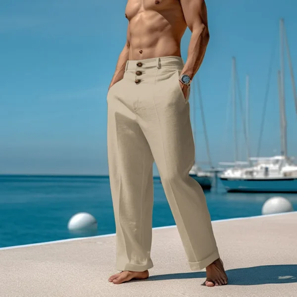 Beach Vacation Long Beige Pants Men's