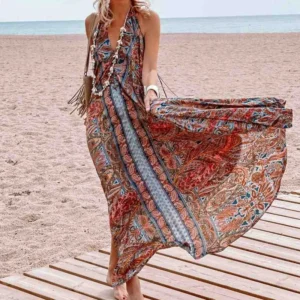 Bohemian Long Halter Printing Dress