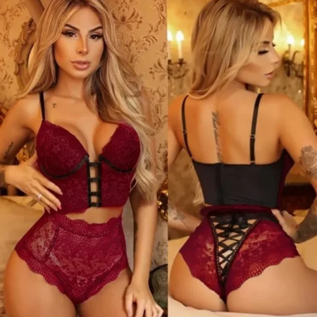 Blonde truse og BH sexy lace panties and bustier red