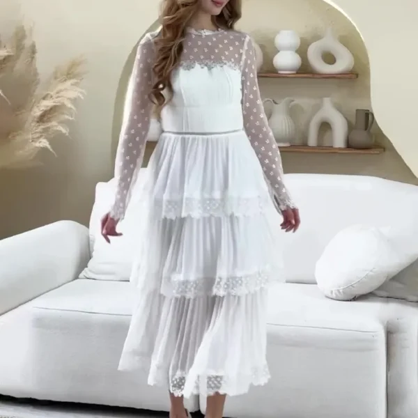 Bohemian Style Long Sleeve White Long Dress
