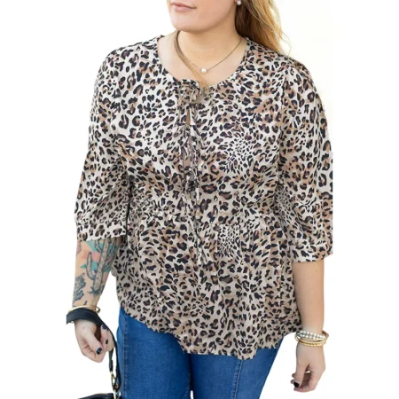 Plus size leopard tunika bluse brunt mønster