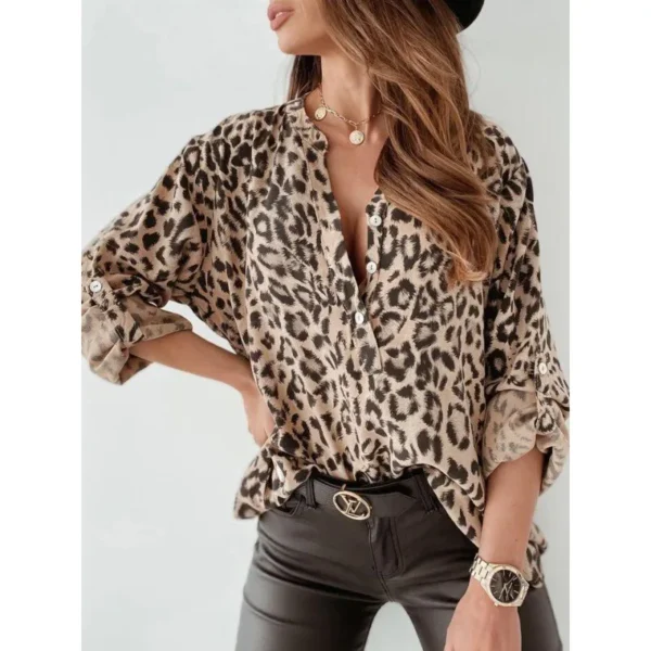 Dame bluse leopard apricot brun