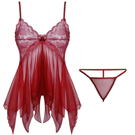 Transparent red lingerie dress