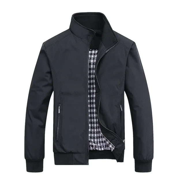 Jakke for menn sort men's casual standing collar jacket black