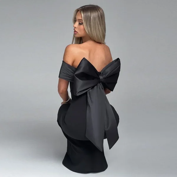 Off shoulder lang sexy kjole sort banquet maxi dress bow back black b