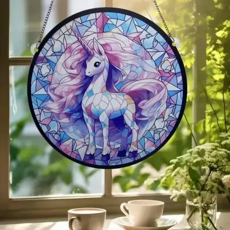 Unicorn small round framed painting