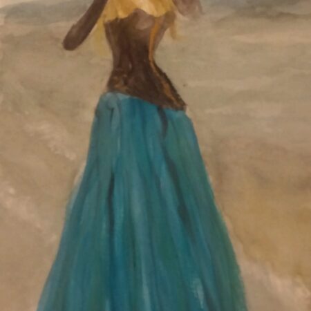Akvarell maleri Kvinne i vinden