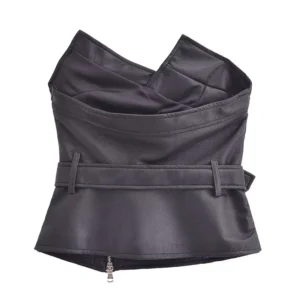 Asymmetrical Faux Leather Vest Black b