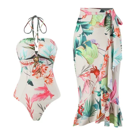 Floral 2 piece set Swimsuit And Long Skirt