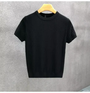 Knit short sleeve T-shirt for men black