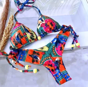 Multicolor Printing Bikini Set Blue