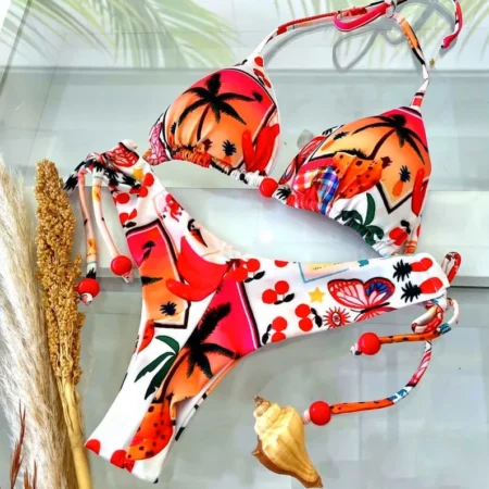Multicolor Printing Bikini Set Orange
