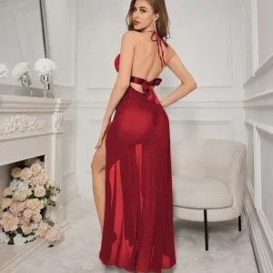 Sexy Long Lingerie Dress Red b