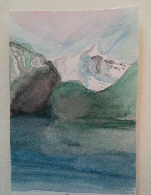 Akvarell bilde Fjord landskap
