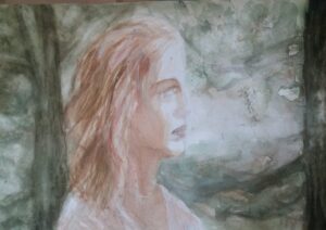 Aquarelle painting The woman from the forest