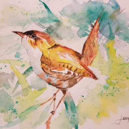 Colorful Watercolor Painting Cute Sparrow