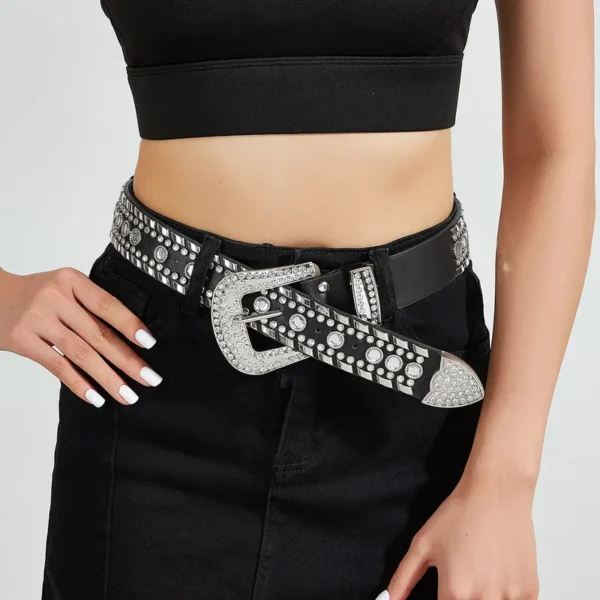 Fashion Belt Inlay Rhinestones Black