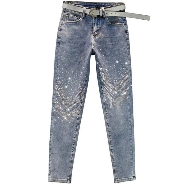 Jeans med sølv sequin broderi
