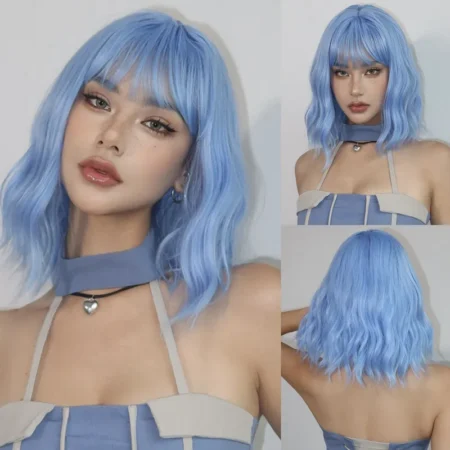 Light Blue Wig Party Stage Short Wig