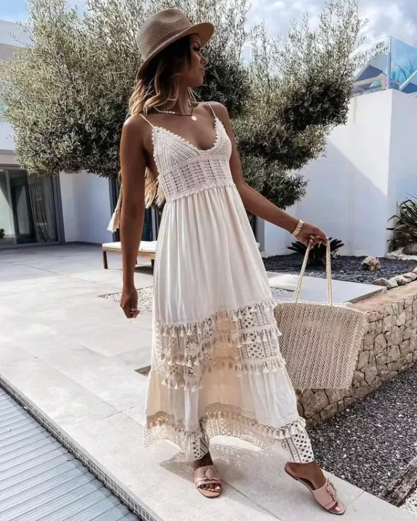 Long Bohemian Style Dress Beige