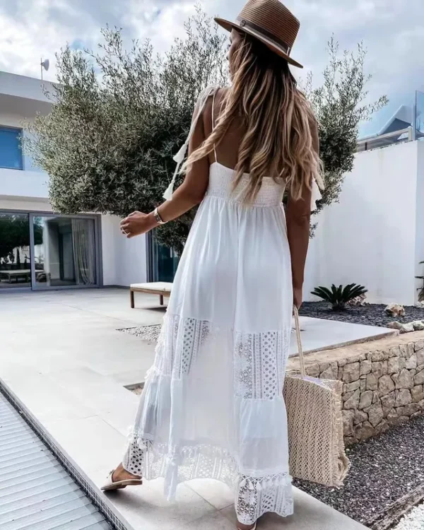 Long Bohemian Style Dress White b