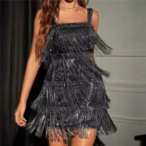 Partykjole dansekjole med frynser sexy flapper dress black