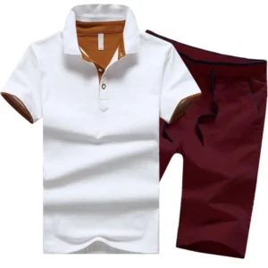 Polo T-shirt short suit mens white wine red