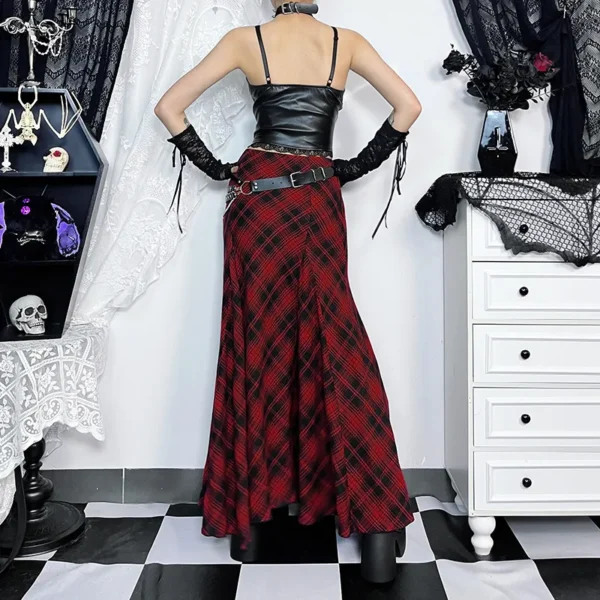Punk Style Halloween Costume Long Plaid Skirt Top Set. b