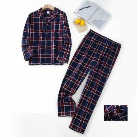 Pyjamas for menn men's long sleeve loose plaid pajamas set blue