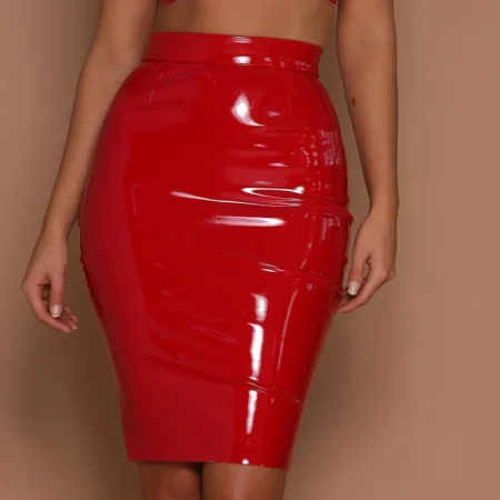 Red PU pencil Skirt