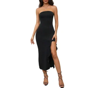 Sexy halvlang sort ermløs partykjole strapless black party dress