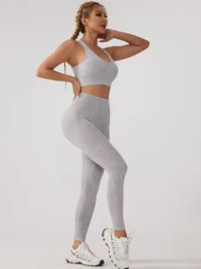 Sport yoga treningstøy damer 2-delt sett vest legging gray