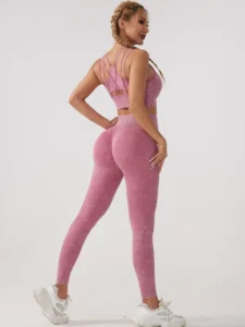 Sport yoga treningstøy damer 2-delt sett vest legging pink