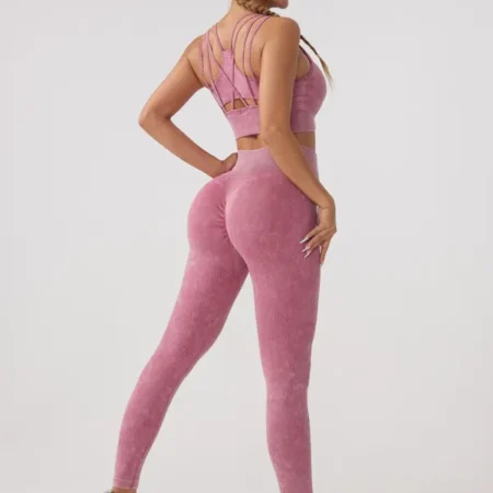 Sport yoga treningstøy damer 2-delt sett vest legging pink