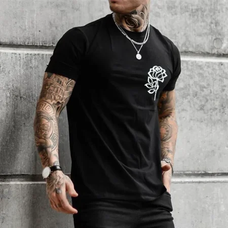 T-Shirt for men rose printng black 2-pack