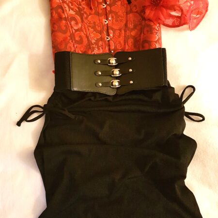 Vintage Victorian Costume Wine Red Corset Long Black Skirt Belt And Mask