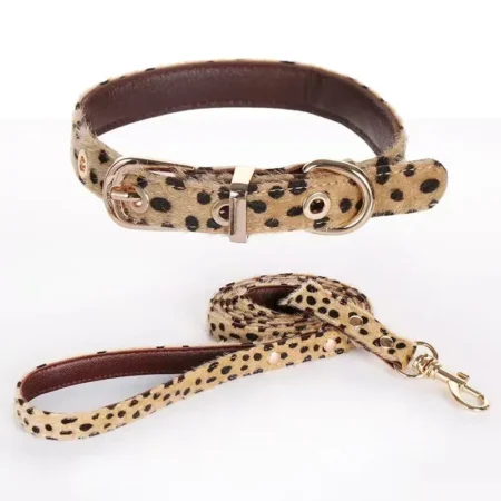 Leopard halsbånd og langt bånd brunt