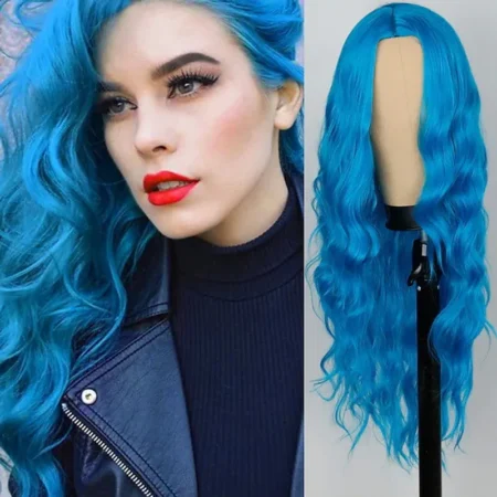Blue long stylish curly hair wig
