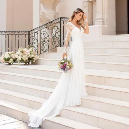 Classic style long elegant sexy white wedding dress