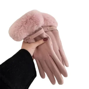 Hansker med kaninpels women's gloves rabbit-fur warm gloves pink