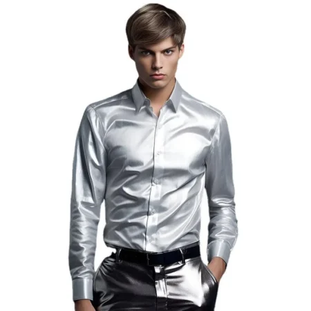 Long sleeve silver shirt for men