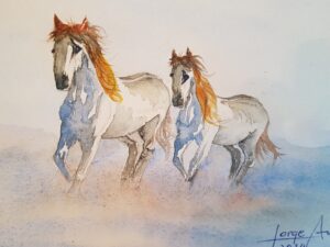 Painting Water Color Running Horses