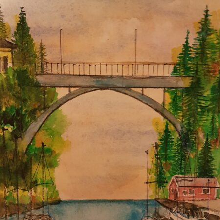 Aquarel painting Nesøya Bridge