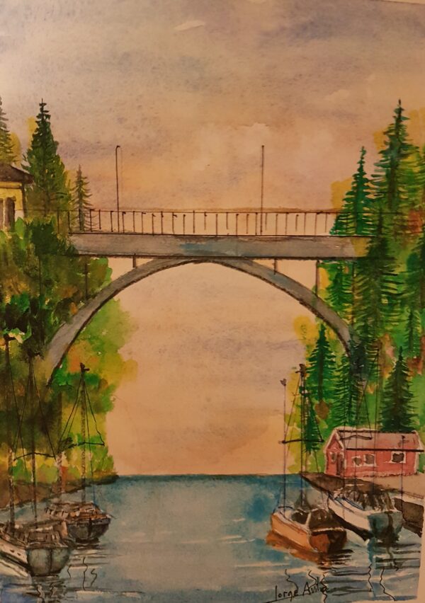 Aquarel painting Nesøya Bridge