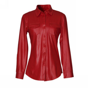 Faux leather skjorte sort rød d