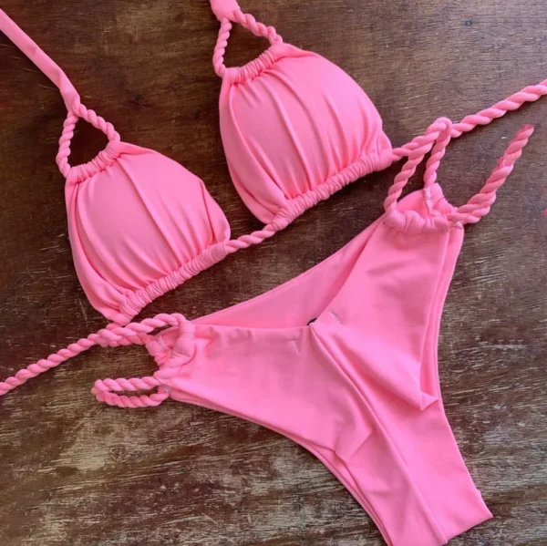 Pink halter neck bikini a